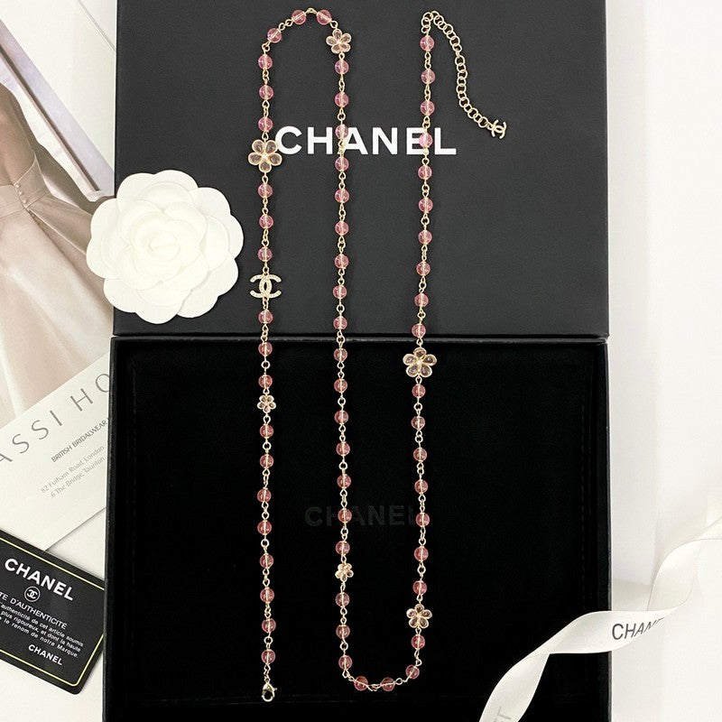 18K CC1 26C Pink Crystal Long Necklace