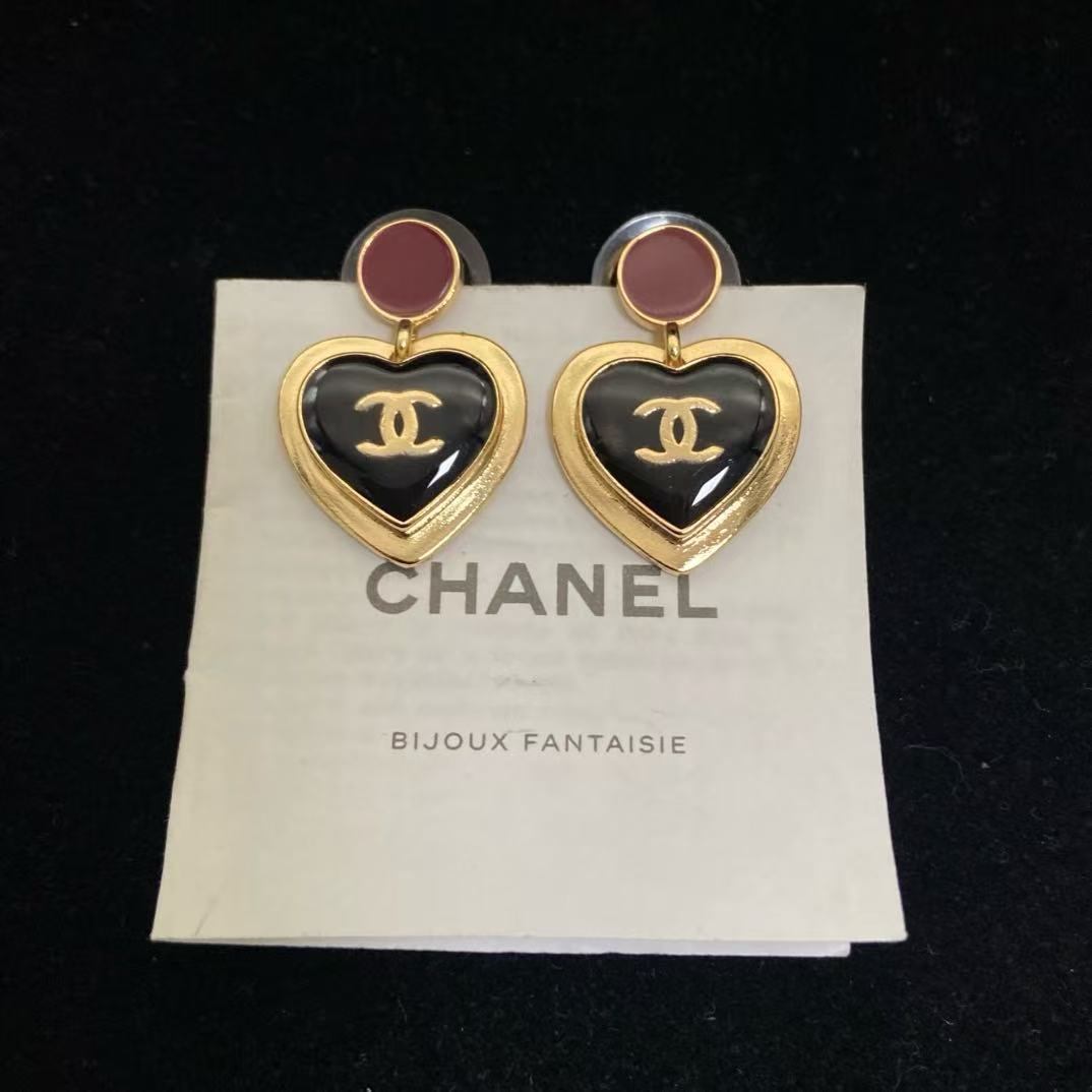 18K CC Black & White Diamond Gold Earrings, CHANE