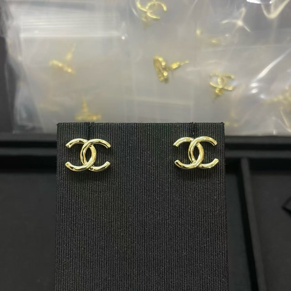 18K CC Black & White Diamond Gold Earrings, CHANE