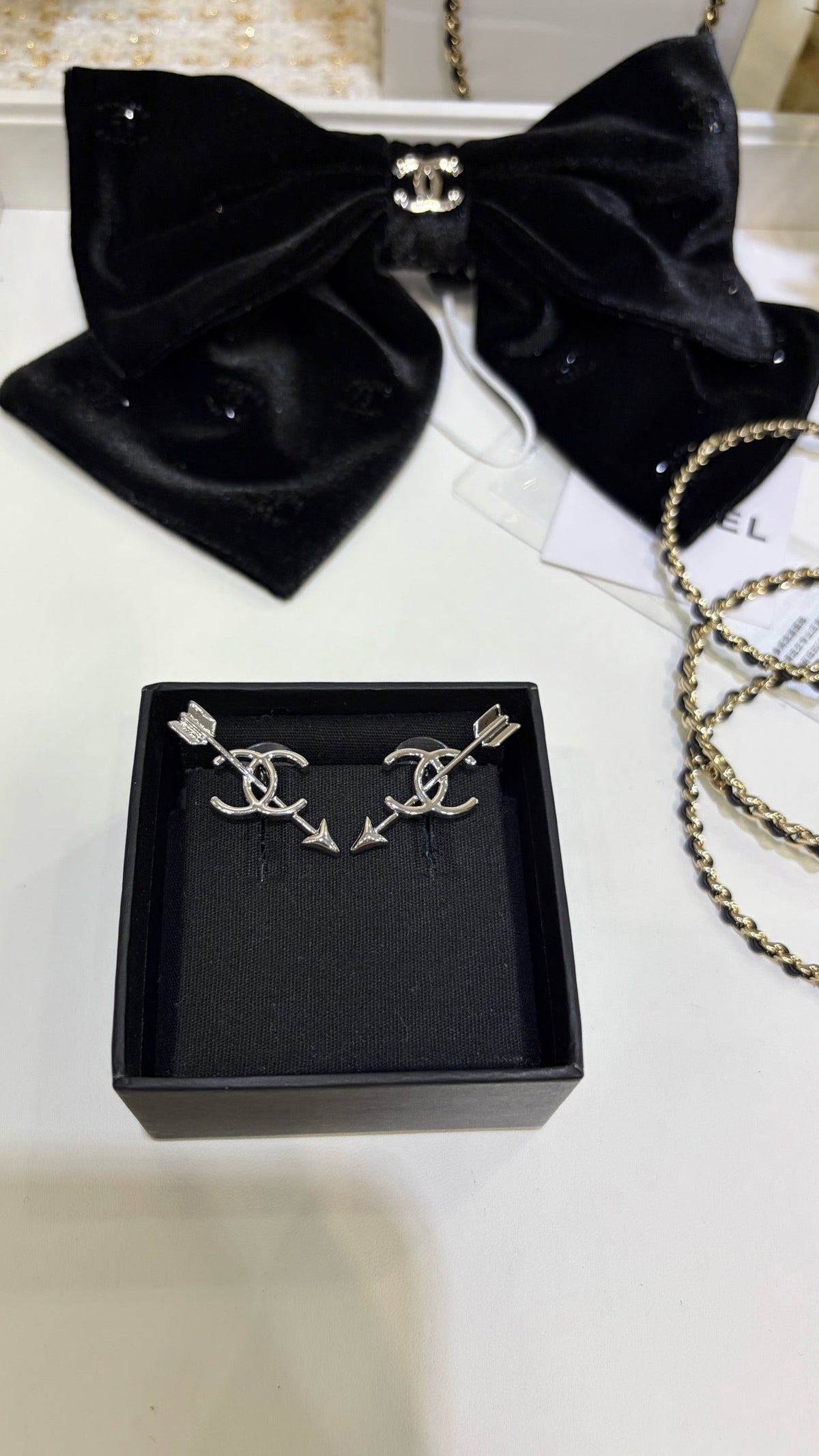 18K CC Black & White Diamond Gold Earrings, CHANE