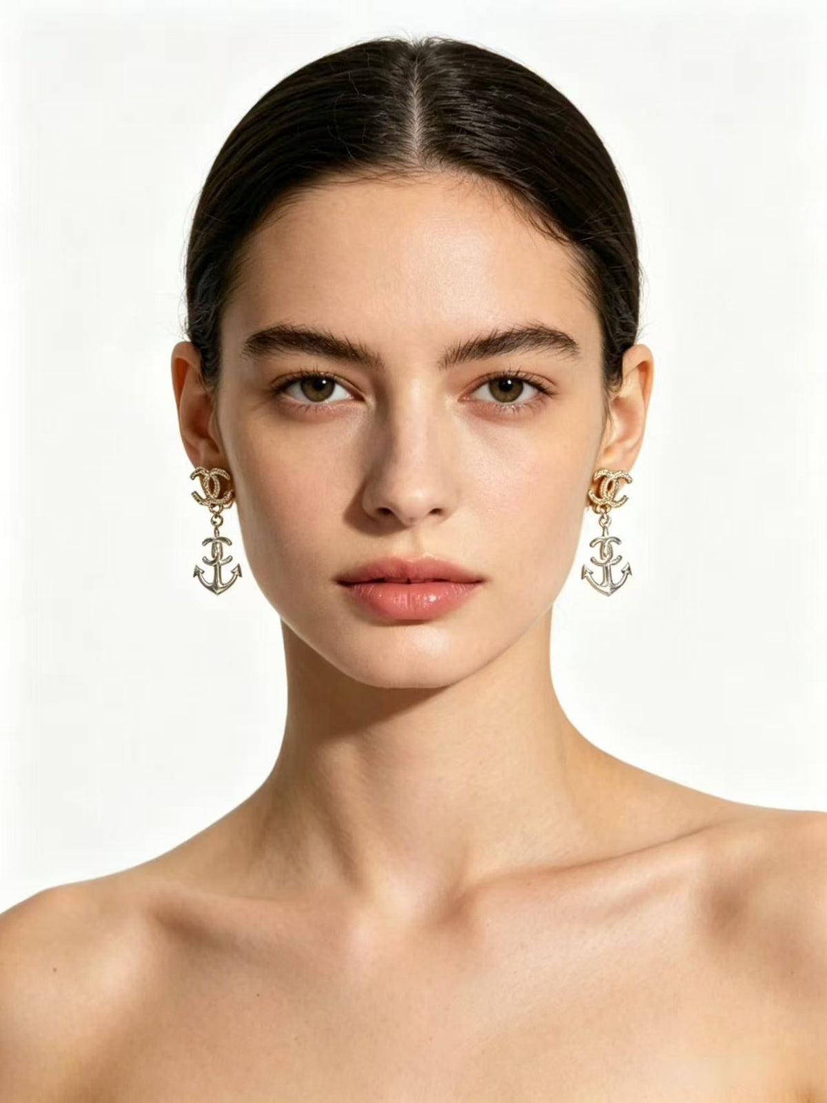 18K CC Black & White Diamond Gold Earrings, CHANE