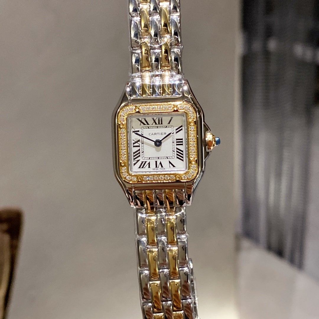PANTHERE 22MM QUARTZ GOLD STEEL DIAMOND BEZELCARTI WATCH