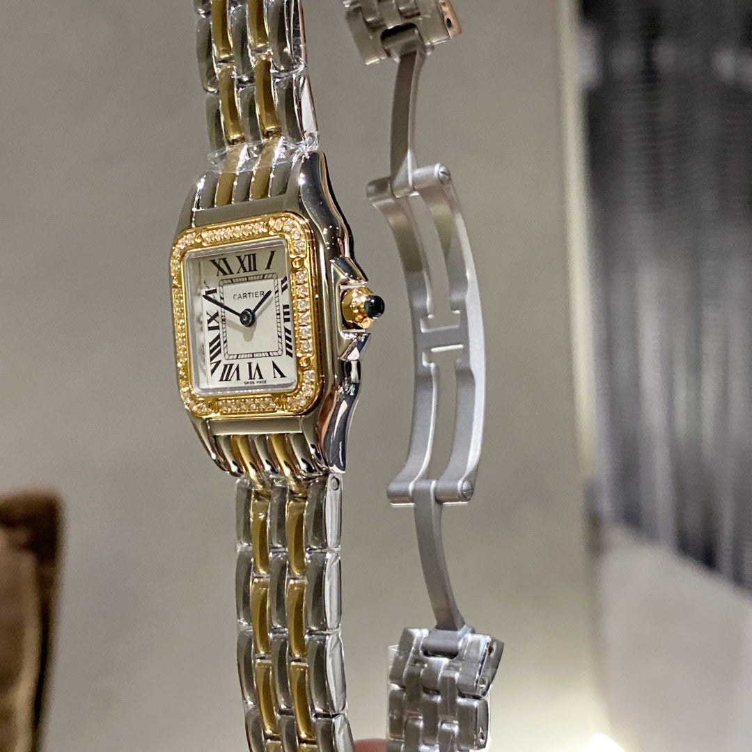PANTHERE 22MM QUARTZ GOLD STEEL DIAMOND BEZELCARTI WATCH