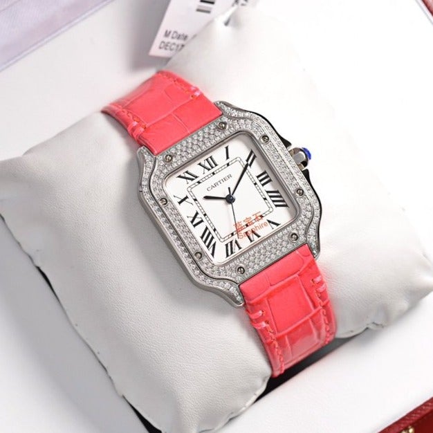 SANTOS LADY 35MM QUARTZ STEEL CASE LEATHER CARTI WATCH