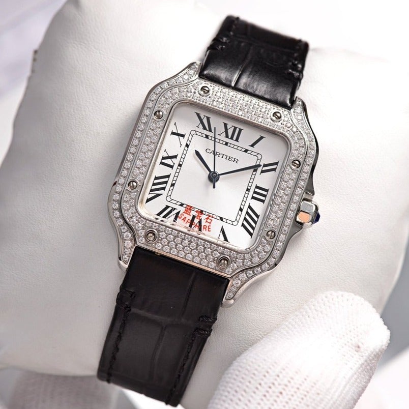 SANTOS LADY 35MM QUARTZ STEEL CASE LEATHER CARTI WATCH