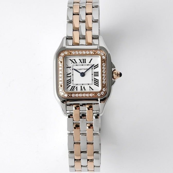 PANTHERE DE CARTIE 22MM QUARTZ ROSE GOLD STEEL WHITE DIAL CARTI WATCH