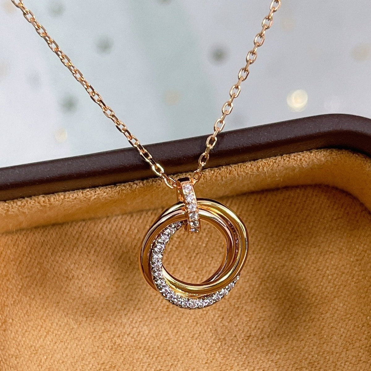 CCjewelry TRINITY NECKLACE SILVER GOLD PINK GOLD DIAMONDS