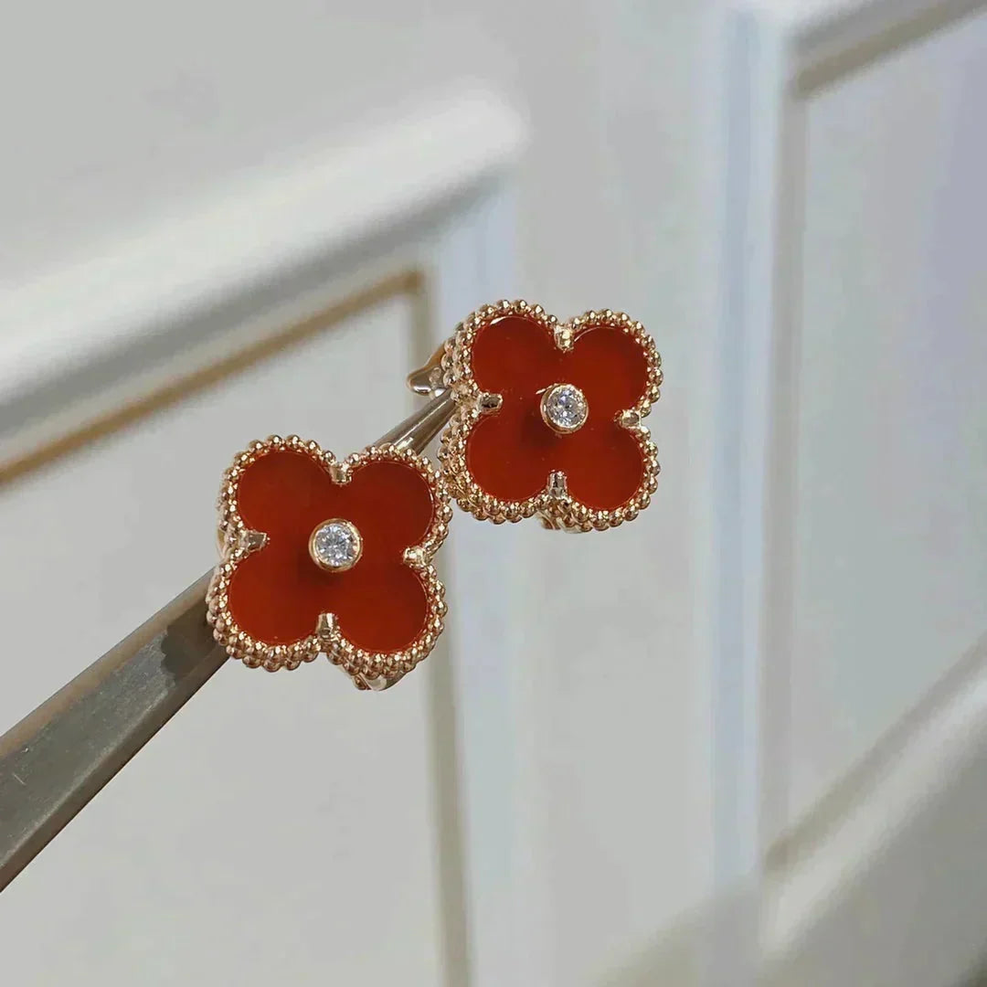 CCjewelry CLOVER MEDIUM 1 MOTIFS CARNELIAN  DIAMOND earrings