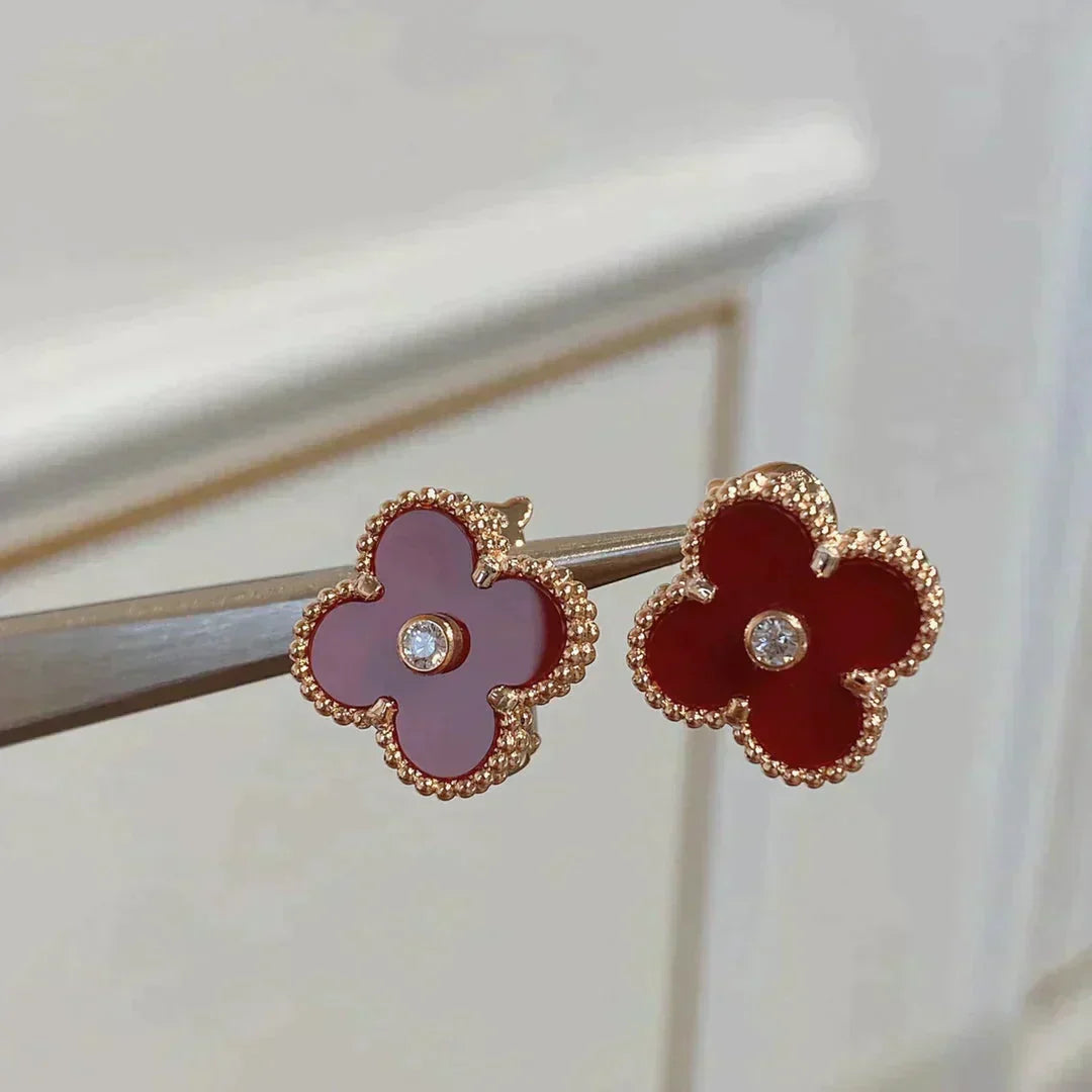 CCjewelry CLOVER MEDIUM 1 MOTIFS CARNELIAN  DIAMOND earrings