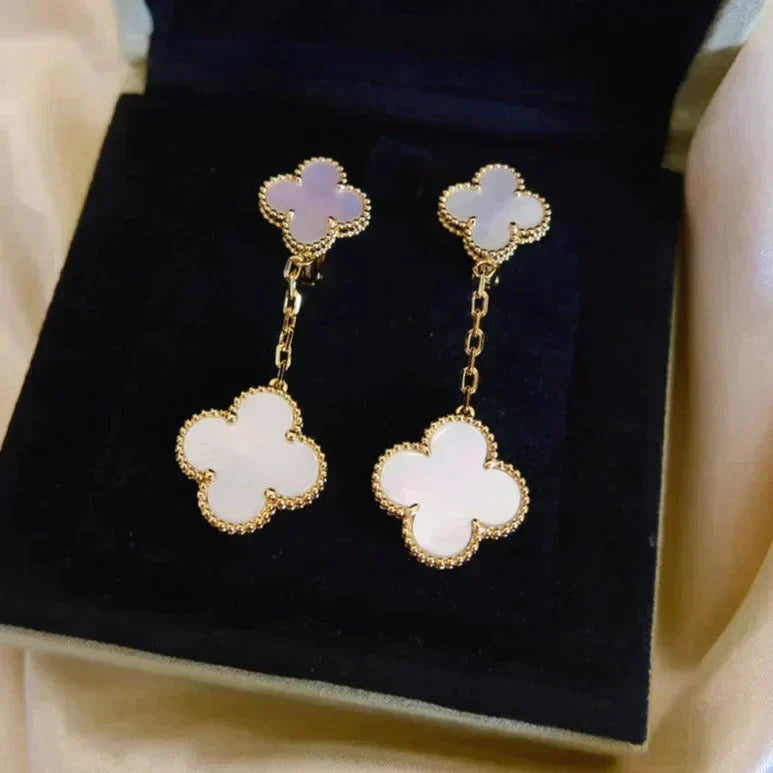 CCjewelry CLOVER 2 MOTIF WHITE MOP EARRINGS