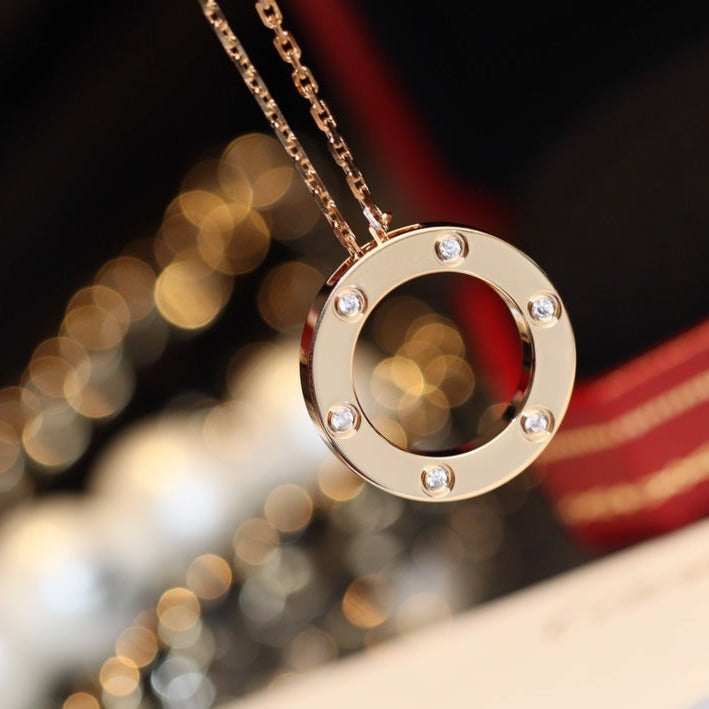 CCjewelry LOVE NECKLACE 16MM 6 DIAMONDS PINK GOLD