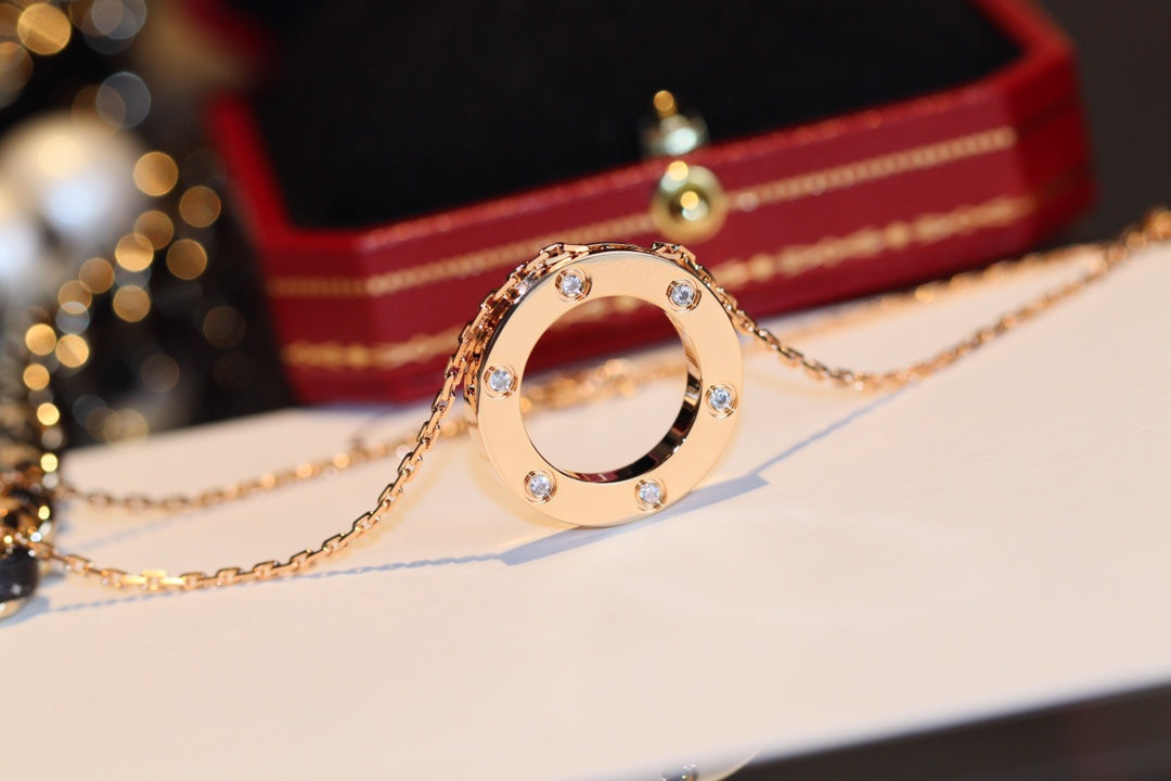 CCjewelry LOVE NECKLACE 16MM 6 DIAMONDS PINK GOLD