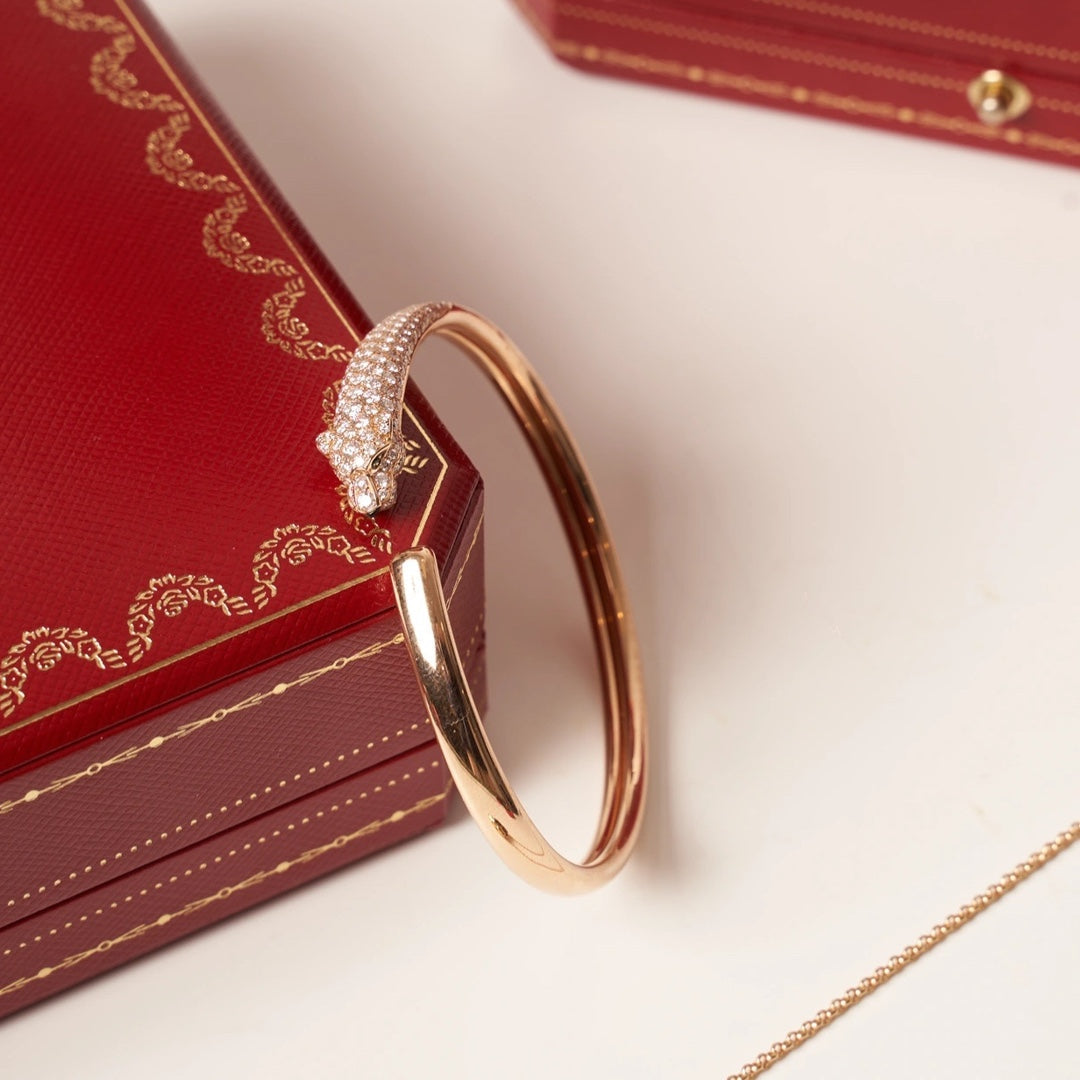 {💎CC JEWELRY}  PANTHERE ROSE GOLD DIAMOND OPEN BRACELET，925 Sterling Silver