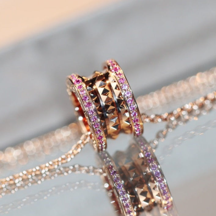 [BV JEWELRY]ZERO 1 ROCK PINK GOLD PINK DIAMOND NECKLACE