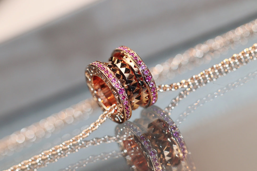 [BV JEWELRY]ZERO 1 ROCK PINK GOLD PINK DIAMOND NECKLACE