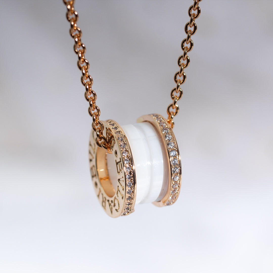 [BV JEWELRY]ZERO 1 WHITE CERAMIC PINK GOLD DIAMOND NECKLACE