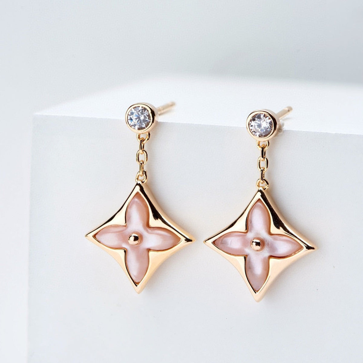 CCjewelry DOUBLE STAR PINK GOLD MOP DROP EARRINGS L.V