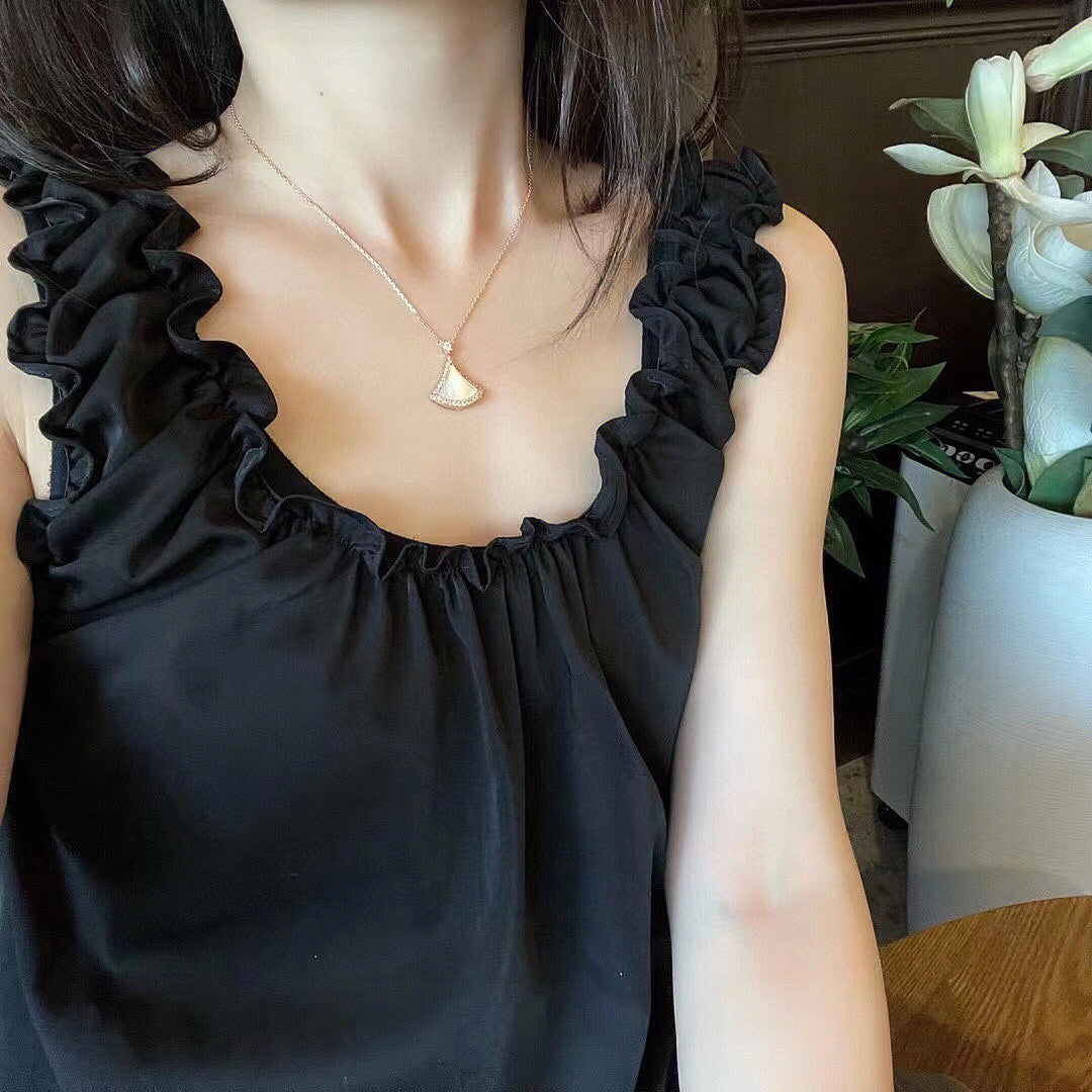[Bulga JEWELRY]DREAM MOP DIAMOND PAVED PINK GOLD NECKLACE