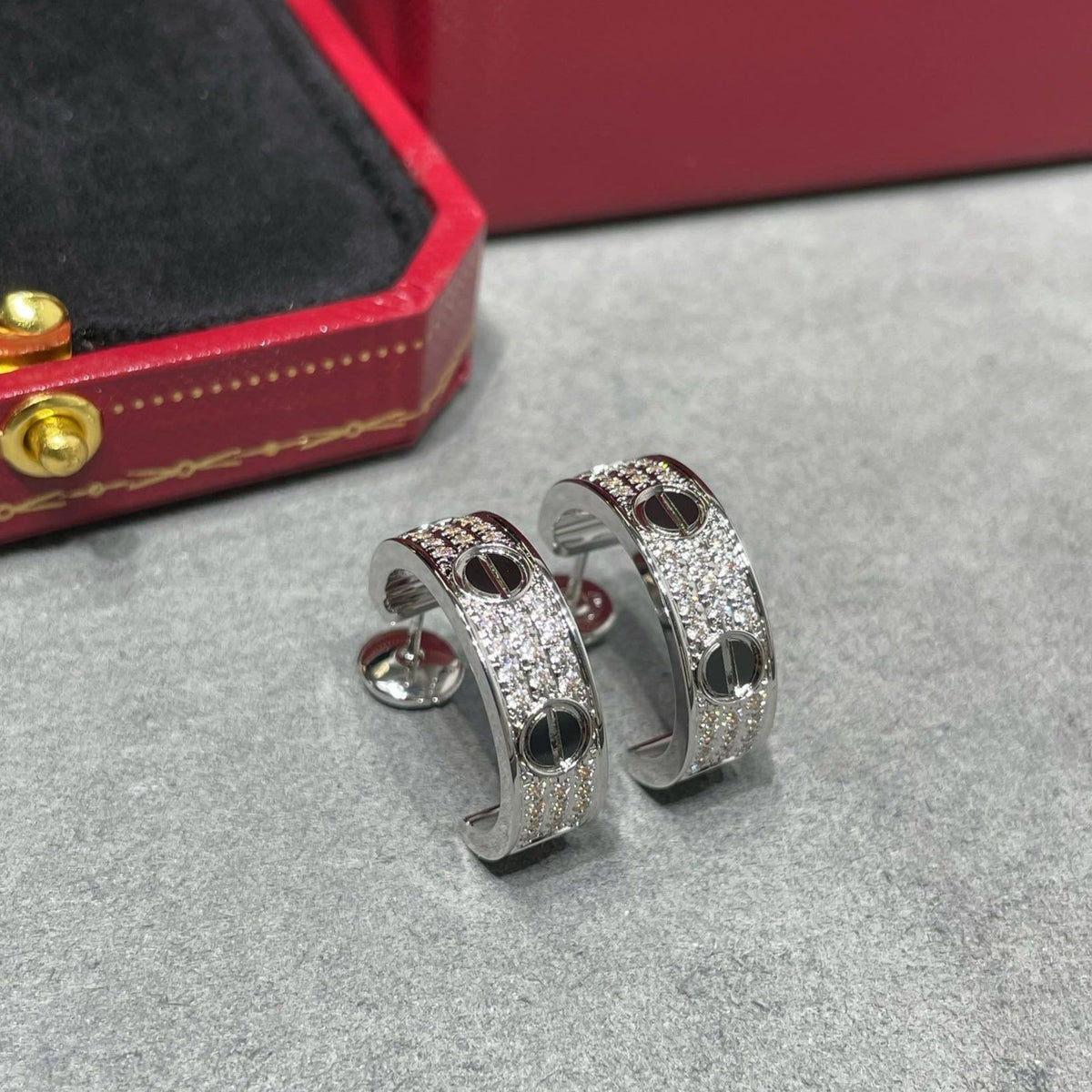 CCjewelry LOVE CERAMIC DIAMOND PAVED SILVER EARRINGS