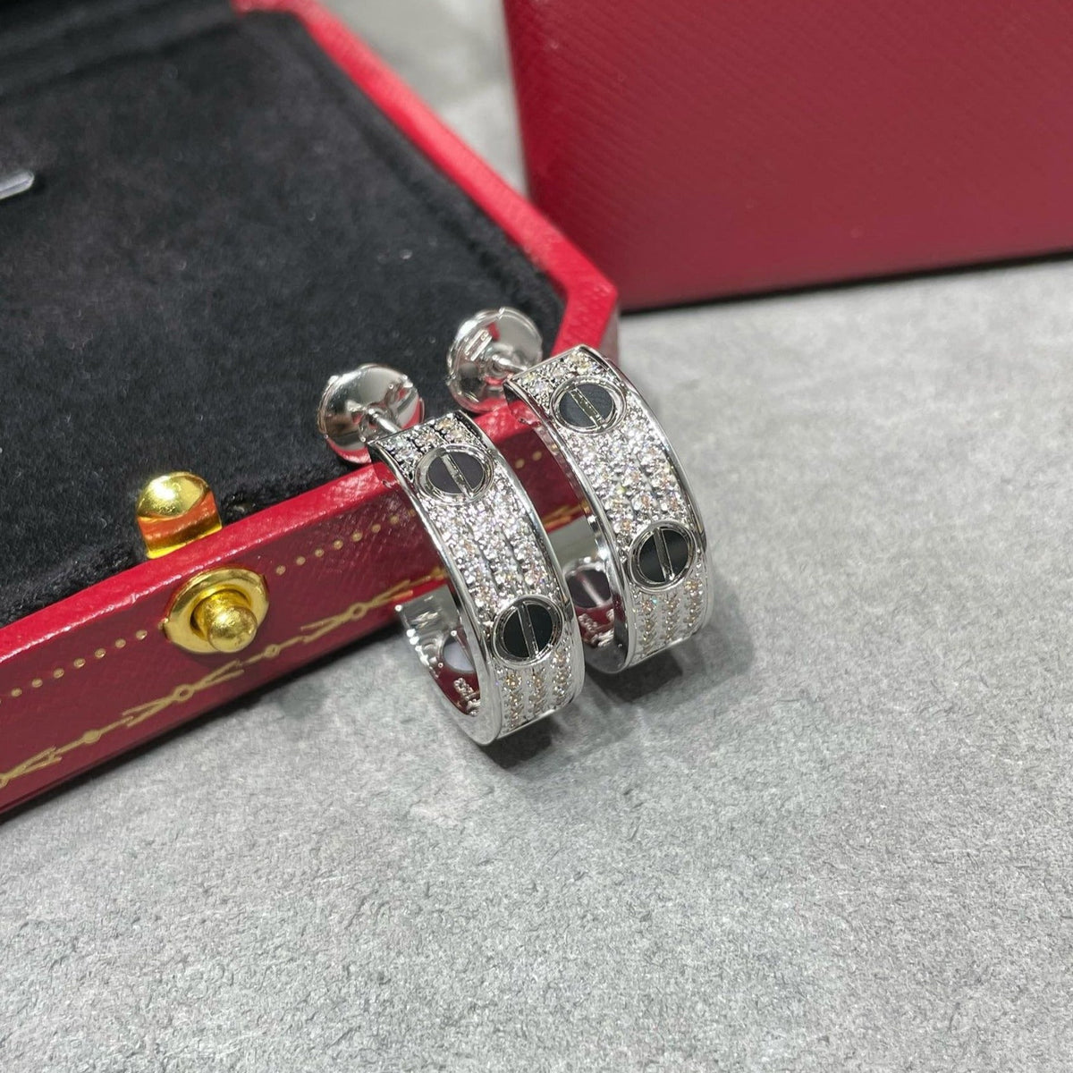 CCjewelry LOVE CERAMIC DIAMOND PAVED SILVER EARRINGS
