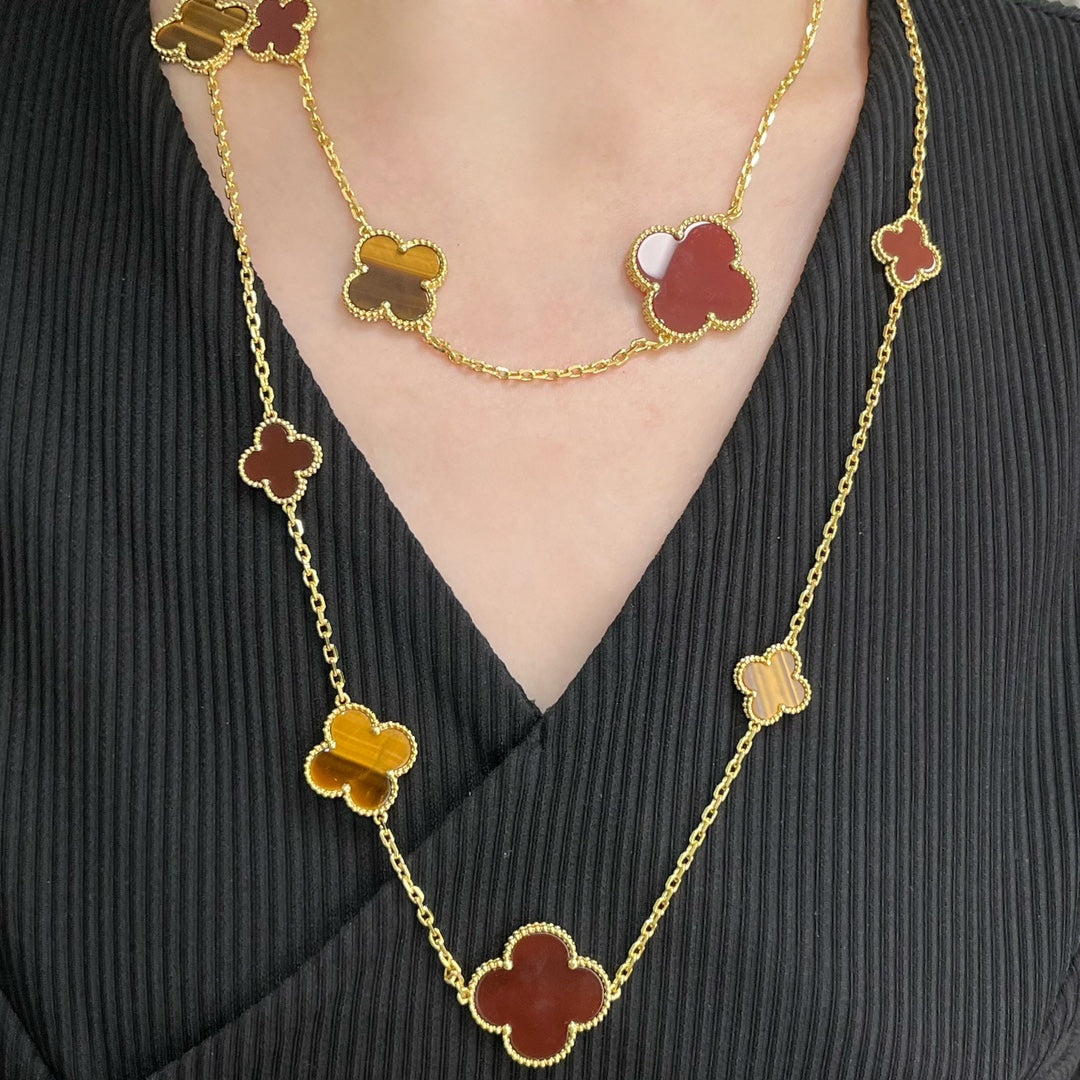 CCjewelry CLOVER 16 MOTIF CARNELIAN TIGER EYE ROSE GOLD NECKLACE