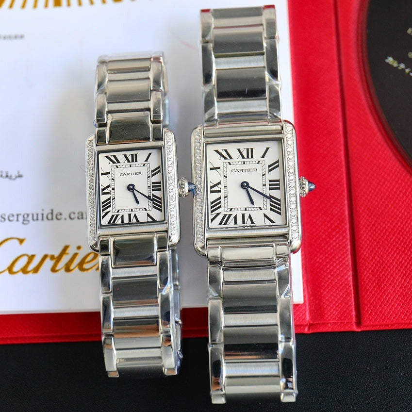 TANK MUST SMALL STEEL DIAMOND BEZEL WHITE DIAL CARTI WATCH