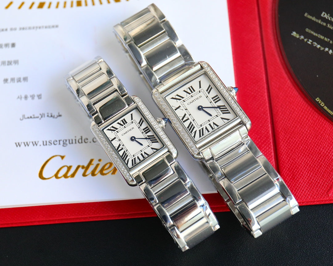 TANK MUST SMALL STEEL DIAMOND BEZEL WHITE DIAL CARTI WATCH