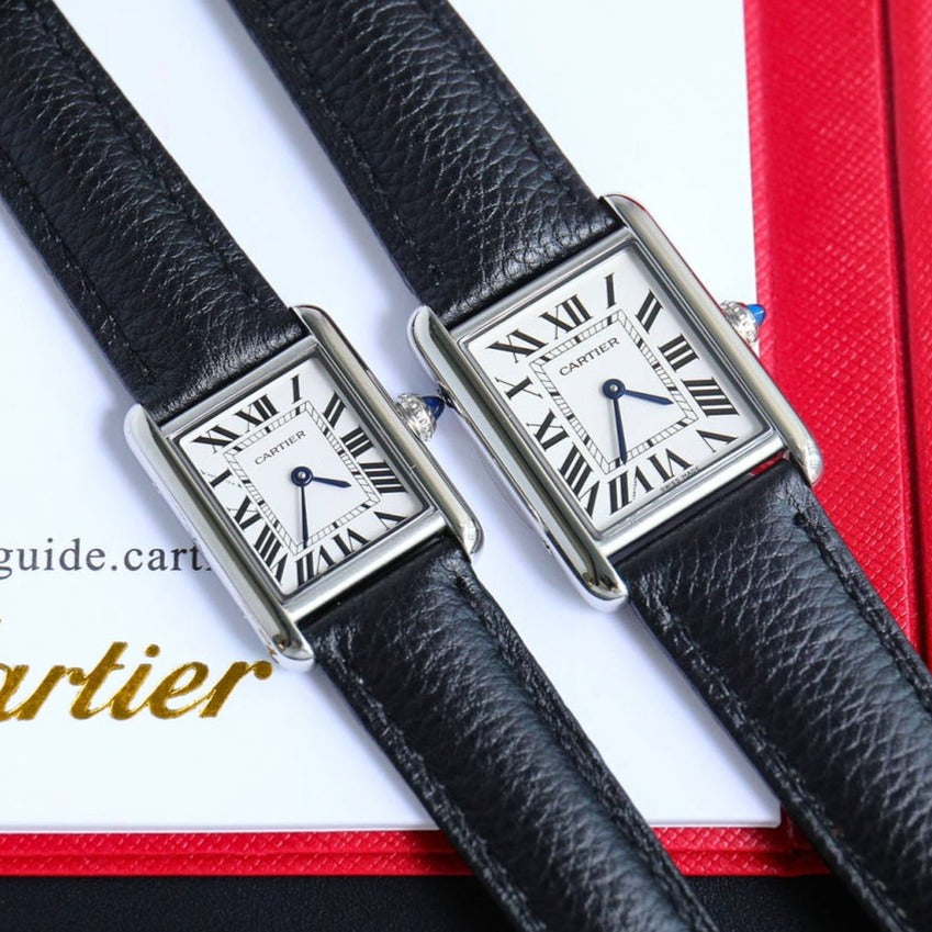 TANK MUST SMALL STEEL LEATHER STRAP WHITE DIAL CARTI WATCH