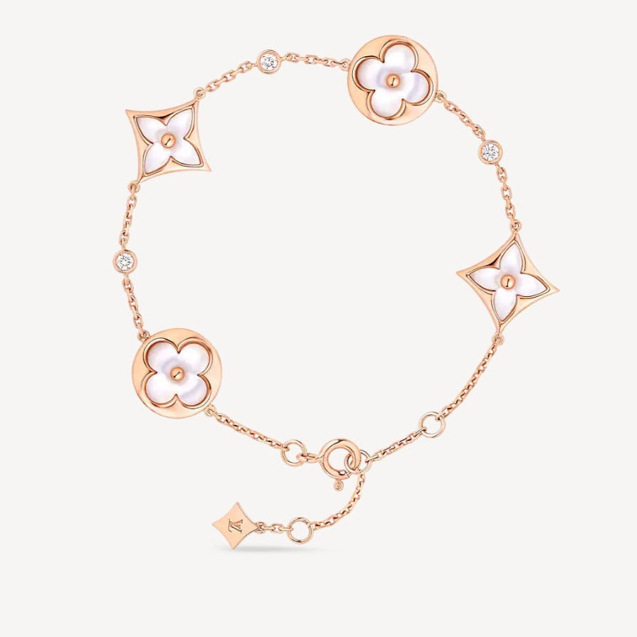 CCjewelry STAR AND SUN 4 MOTIF WHITE MOP PINK GOLD BRACELET L.V