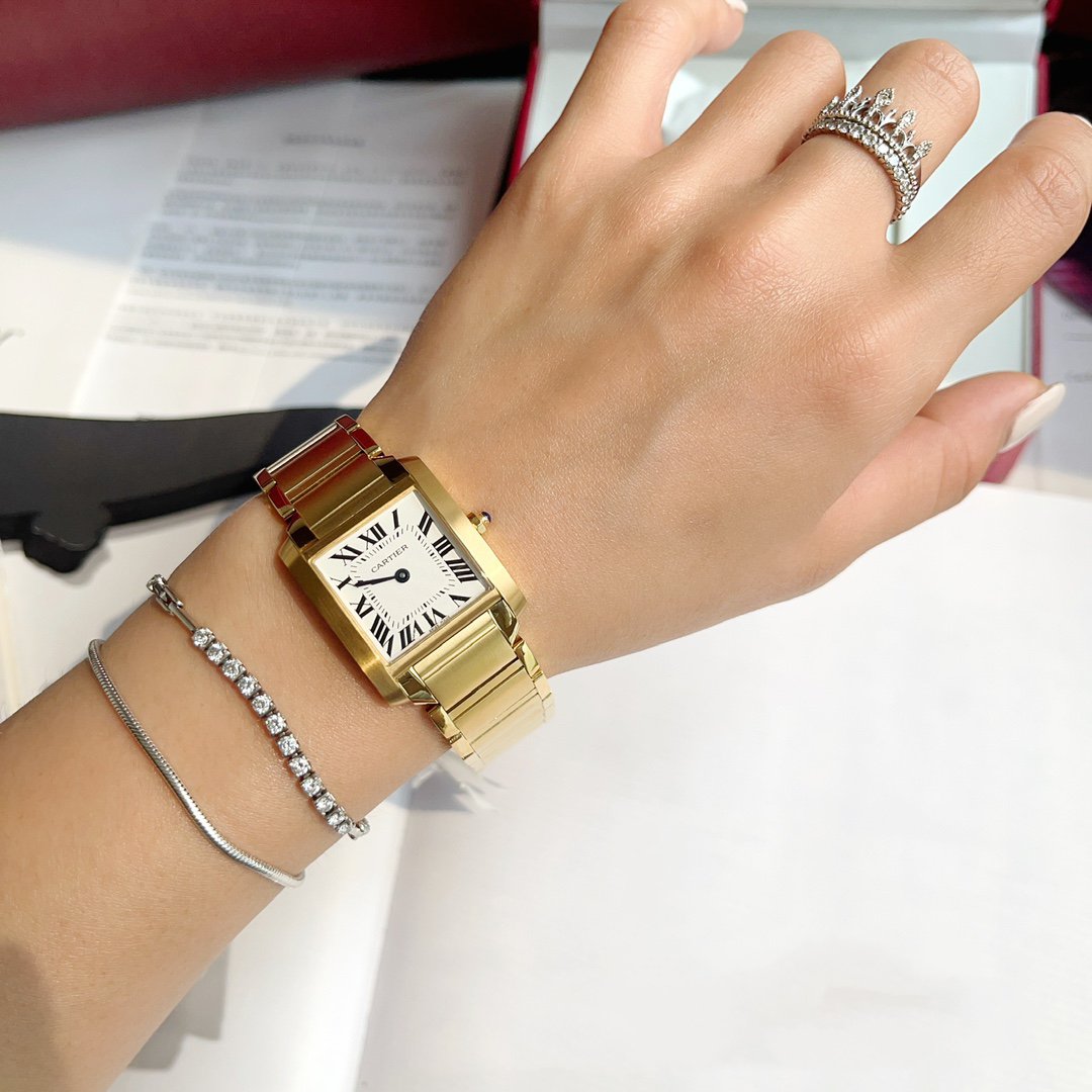 TANK FRANCAISE GOLD WHITE DIAL CARTI WATCH