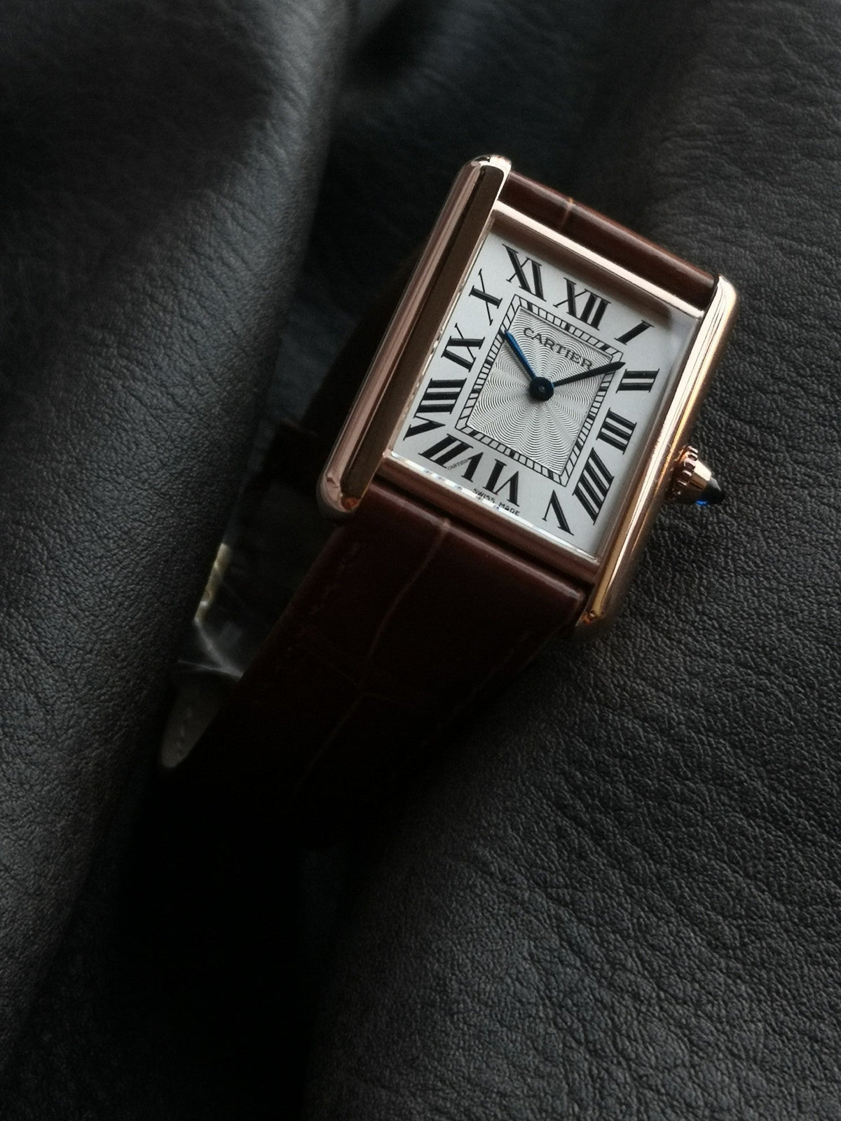 TANK MUST PINK GOLD BURGUNDY LEATHERCARTI WATCH