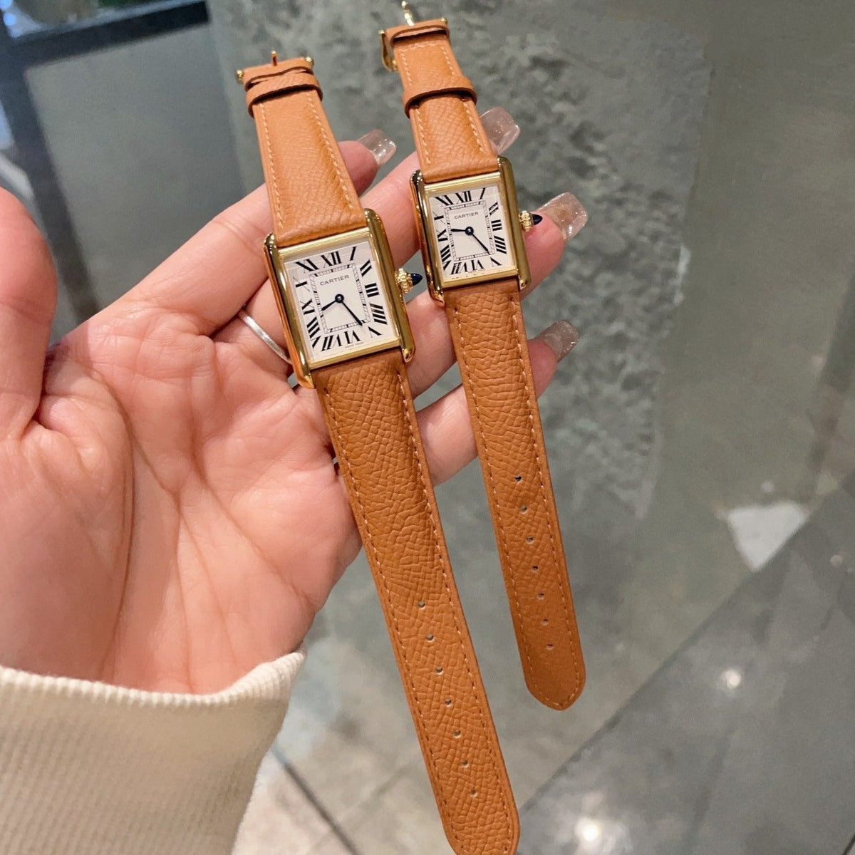 TANK MUST GOLD BROWN EPSOM LEATHER CARTI WATCH