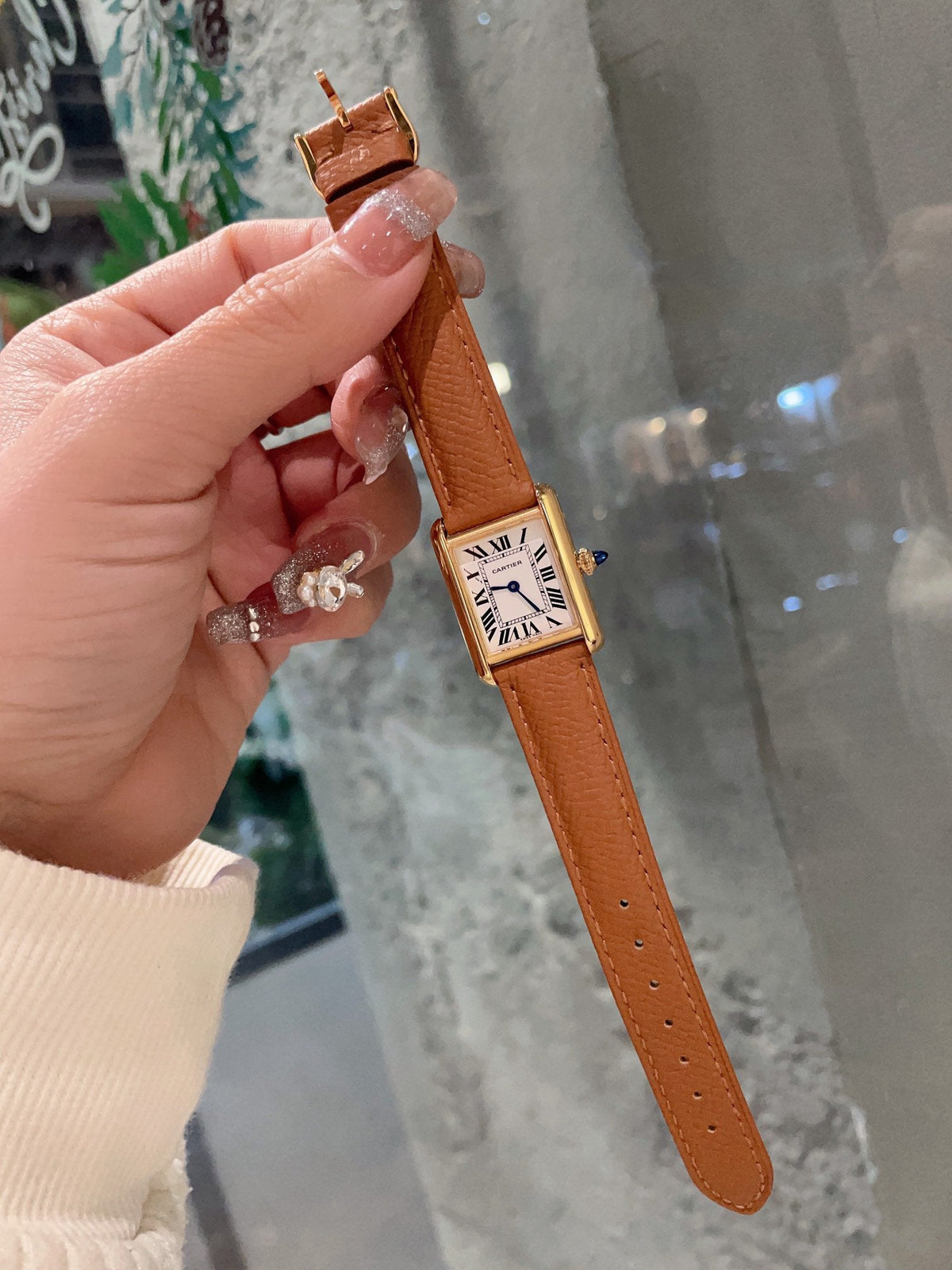 TANK MUST GOLD BROWN EPSOM LEATHER CARTI WATCH
