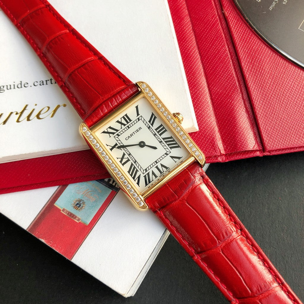 TANK SOLO GOLD DIAMOND BEZEL RED LEATHERCARTI WATCH