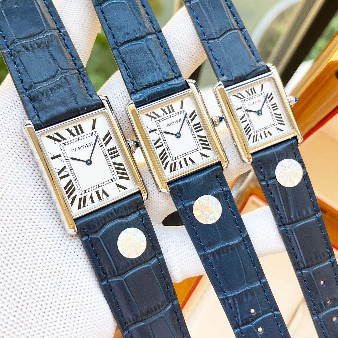 TANK MUST SILVER CASE LEATHER CARTI WATCH
