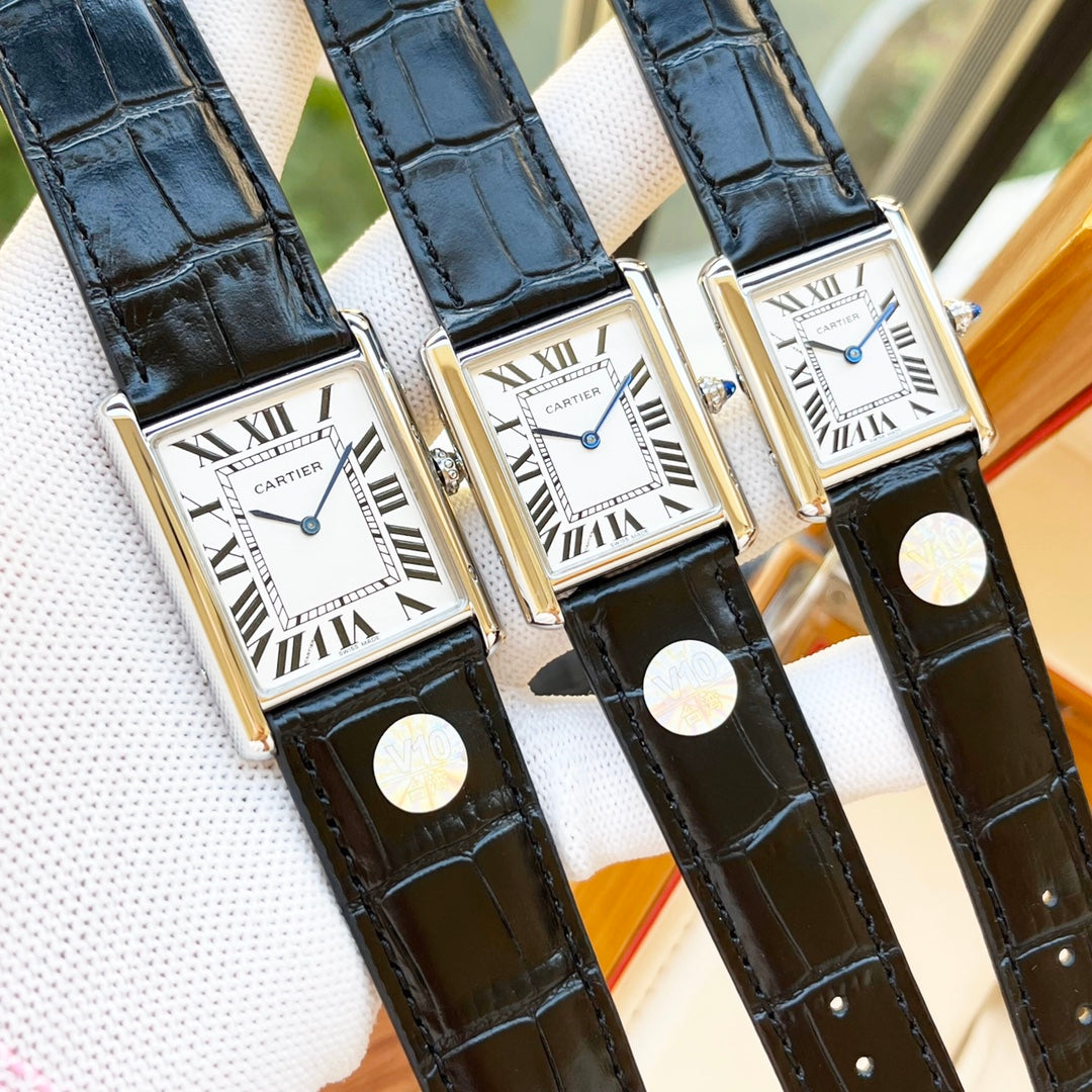 TANK MUST SILVER CASE LEATHER CARTI WATCH