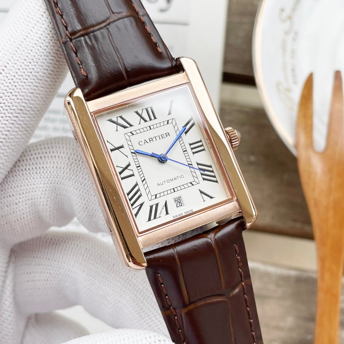 TANK MUST 31 LARGE SIZE PINK GOLD CASE LEATHERCARTI WATCH