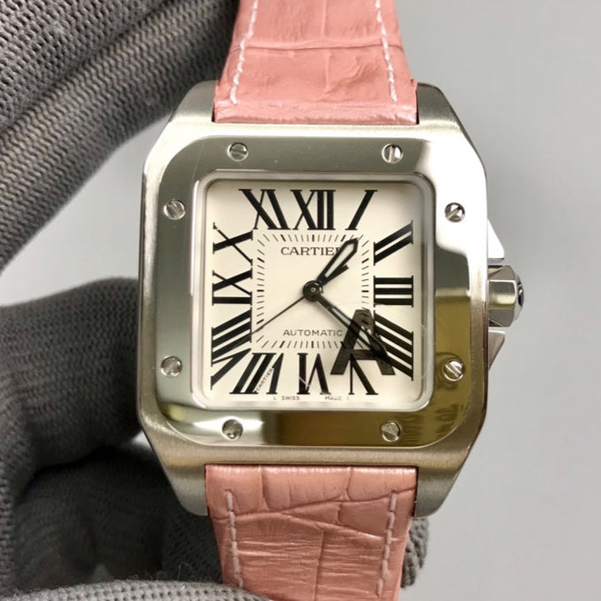 CC Santos 100 36mm Silver Pink LeatherCARTI WATCH