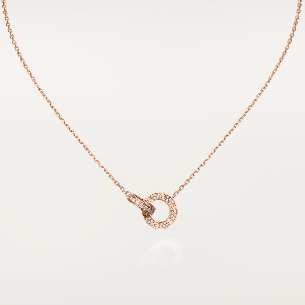 CCjewelry LOVE 7.6MM NECKLACE ROSE GOLD AND SILVER  FULL DIAMOND