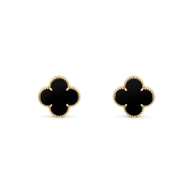 CCjewelry CLOVER MEDIUM 1 MOTIFS  ONYX STUD EARRINGS
