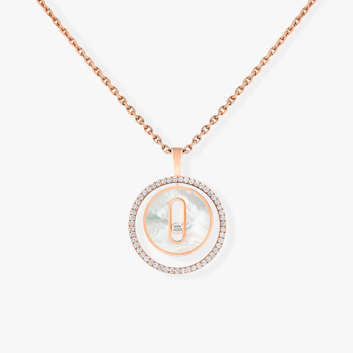 [CC ]CC  MOVE 1 DIAMOND WHITE MOTHER OF PEARL PINK GOLD DIAMOND NECKLACE MESSIKA