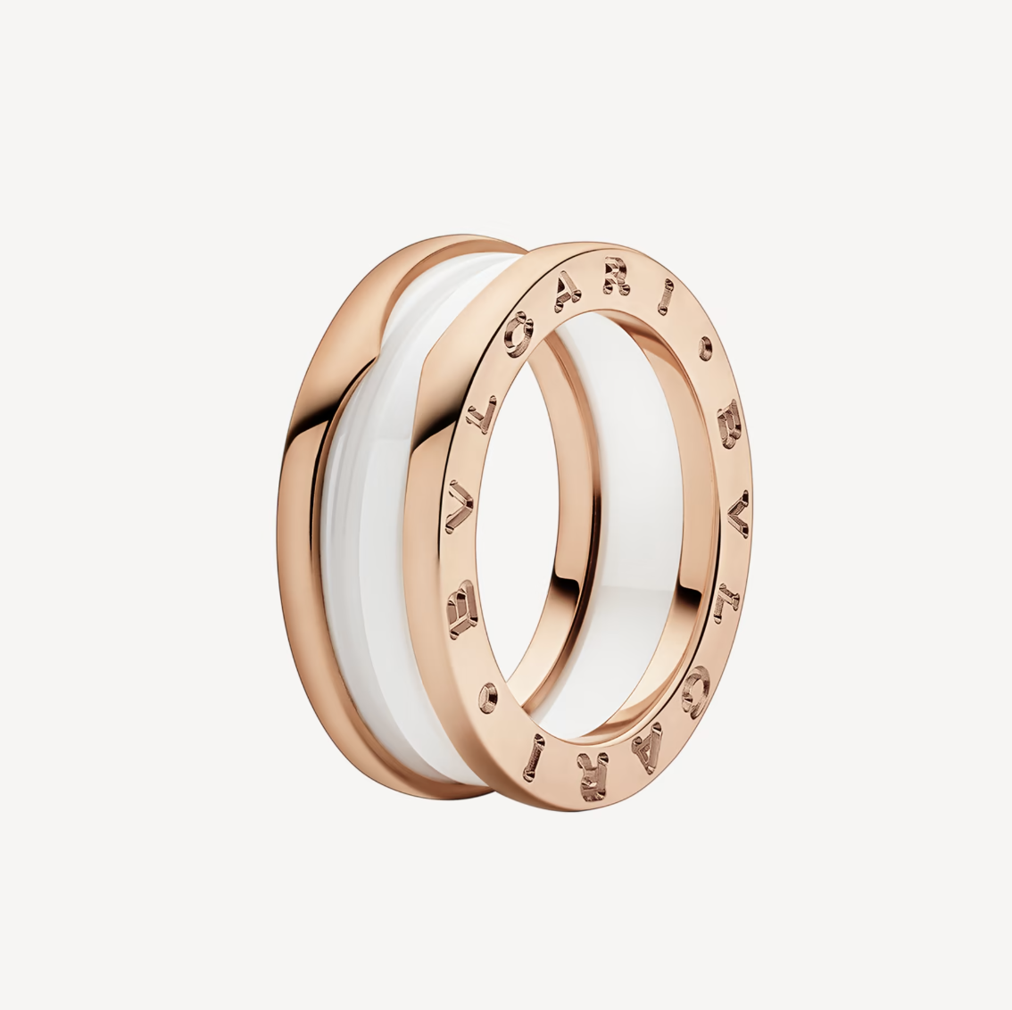 [BV JEWELRY]ZERO 1 TWO-BAND LOOPS AND WHITE CERAMIC SPIRAL PINK GOLD RING