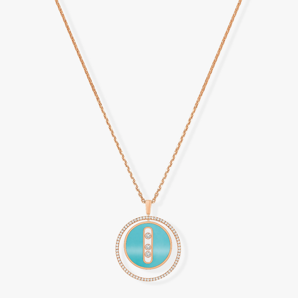 [CC ]CC  MOVE 3 DIAMONDS TURQUOISE PINK GOLD DIAMOND NECKLACE MESSIKA