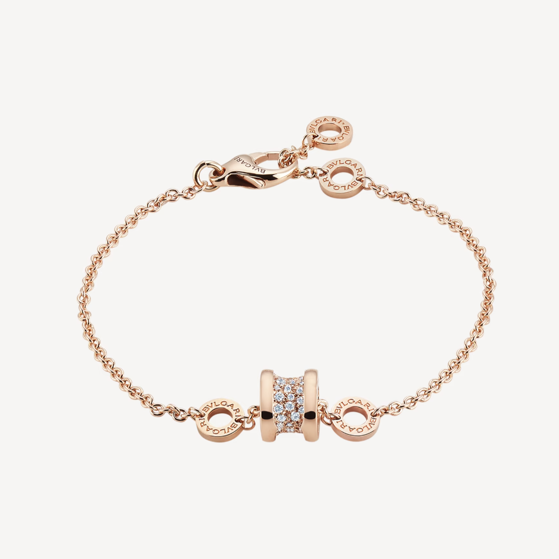 [BV JEWELRY]ZERO 1 SOFT PINK GOLD WITH PAVED DIAMONDS ON THE SPIRAL BRACELET