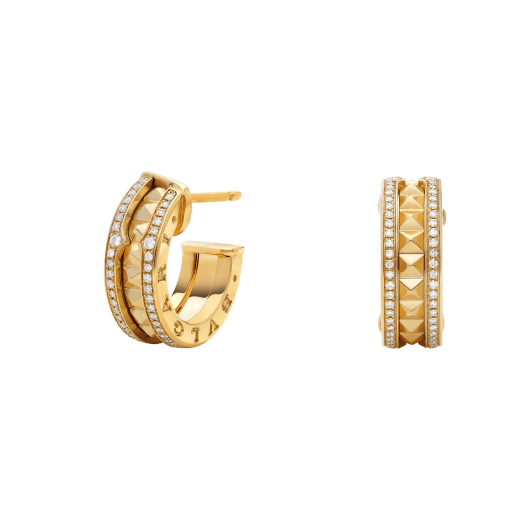 [BV JEWELRY]ZERO 1 ROCK GOLD EARRINGS WITH STUDDED SPIRAL AND PAVED DIAMONDS
