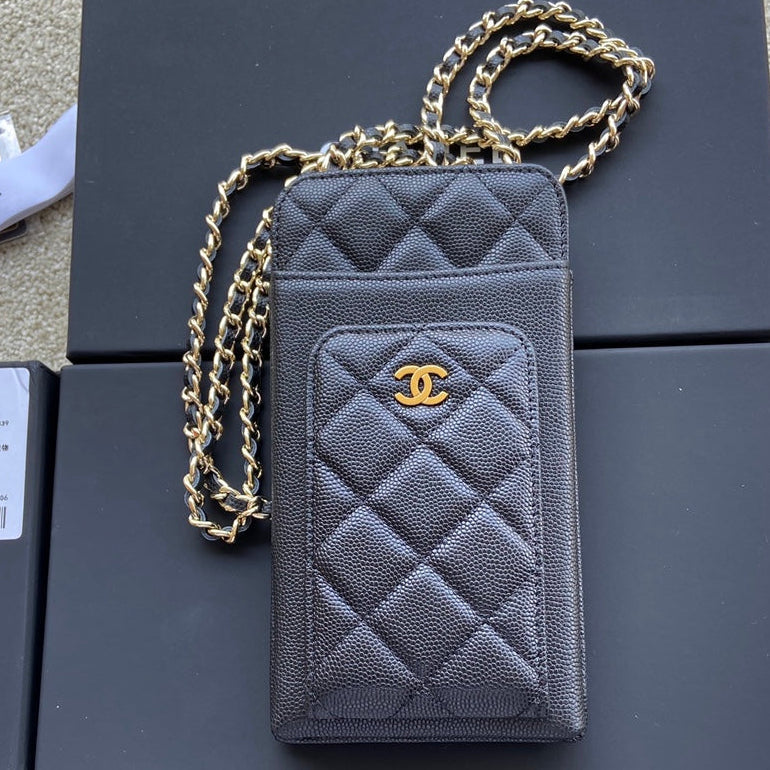 CC BAG  2026 Phone Holder Crossbody Bag Black Caviar Leather