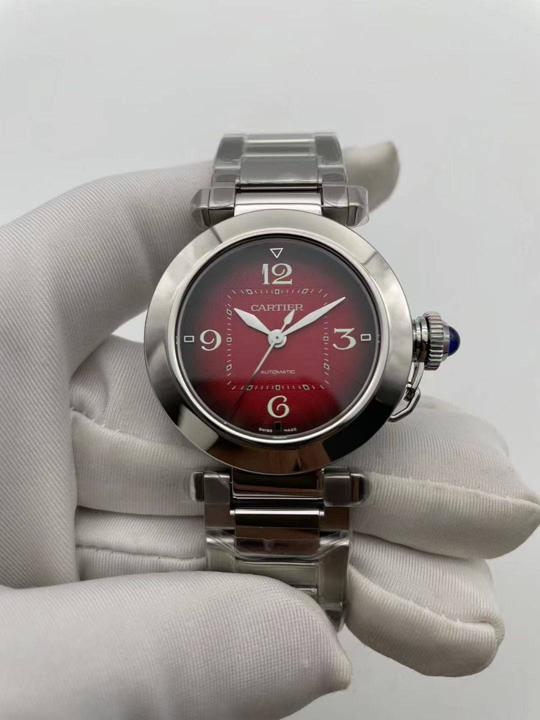CC Pasha 33mm Silver Red Dial LeatherCARTI WATCH