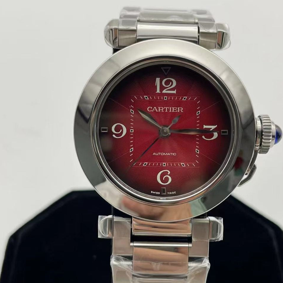 CC Pasha 33mm Silver Red Dial LeatherCARTI WATCH