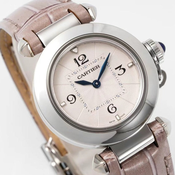 pasha 30mm quartz stainless steel pink dial light brown leatherCARTI WATCH