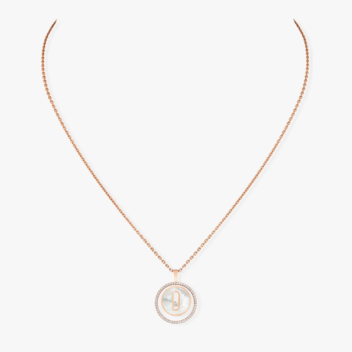 [CC ]CC  MOVE 1 DIAMOND WHITE MOTHER OF PEARL PINK GOLD DIAMOND NECKLACE MESSIKA